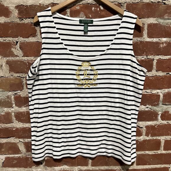 Ralph Lauren Tank Top Womens 2X Plus Size Gold Logo Embroidered - Picture 1 of 4